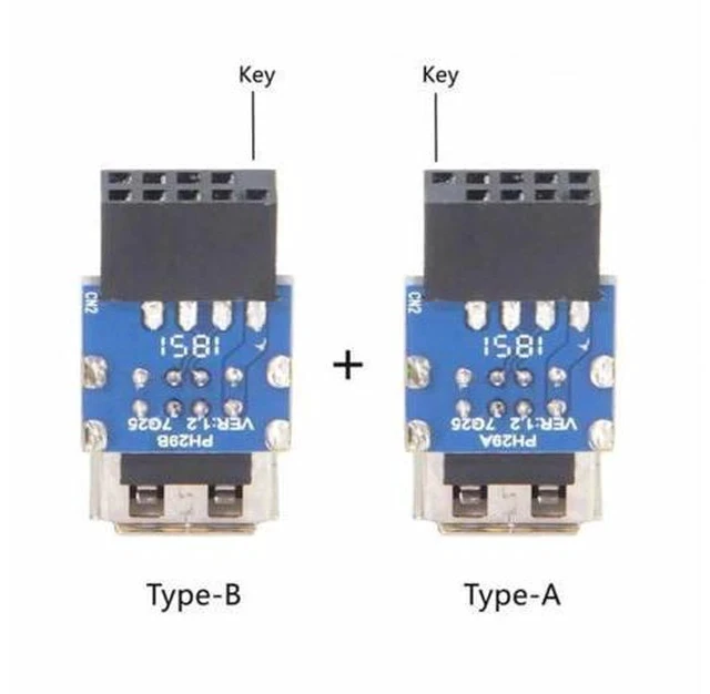 Alt view image 5 of 7 - 2-Pack Vertical 9/10Pin Motherboard Header to Dual USB 2.0 Female Adapter, Internal Mainboard USB 2.0 Front Panel Converter for DIY PC Cases
