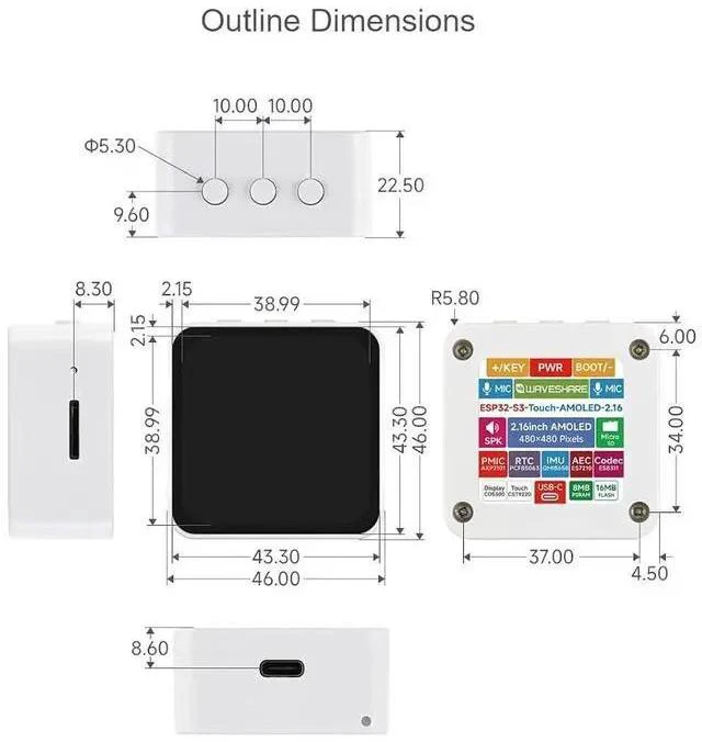 Alt view image 7 of 7 - ESP32-S3 2.16inch Touch AMOLED Display Dev Board,480 × 480 Pixels