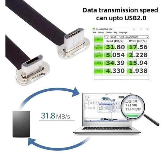 Alt view image 2 of 7 - 16cm Flat Micro USB 2.0 Male to Male Cable, Up-Down 90° Angled Ultra Slim 5Pin Cord for Charging & Data Sync