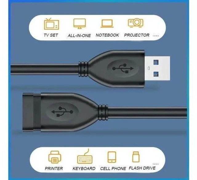 Alt view image 6 of 6 - 2 Pack 1FT USB 3.0 Male to Female Extension Cable, High Speed USB Extender for Keyboard, Mouse, Webcam, Camera, Hub, Printer & Hard Drive