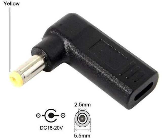 Alt view image 3 of 6 - 90 Degree Angled USB3.1 Type-C to DC 5.5×2.5mm PD Trigger Emulator Adapter, 20V Fixed Output