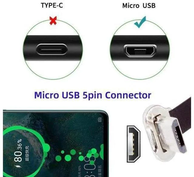 Alt view image 7 of 7 - 16cm Flat Micro USB 2.0 Male to Male Cable, Up-Down 90° Angled Ultra Slim 5Pin Cord for Charging & Data Sync