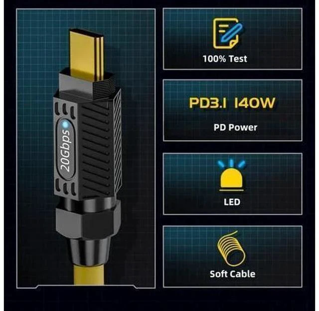 Alt view image 4 of 7 - 20CM Ultra Flexible USB4 Type-C Male to Male Cable | 20Gbps|140W PD|8K Video for Gaming Peripherals