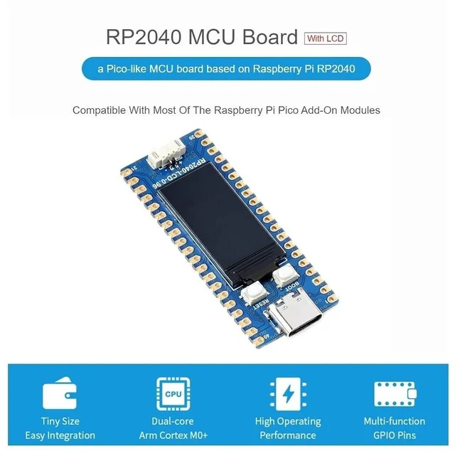 Alt view image 3 of 6 - RP2040-LCD-0.96 Mini Board High-Performance Pico-Like MCU Board Based on Raspberry Pi Microcontroller RP2040,Onboard 0.96 inch LCD,USB-C Connector,Low-Cost, Support C/C++,MicroPython