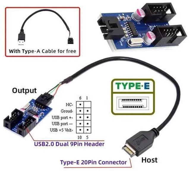 Alt view image 2 of 7 - 0.98FT Type-E Front Panel Header Splitter Cable | USB2.0/3.1 Type-E 1-to-2 9/10Pin Motherboard Internal Extension Adapter