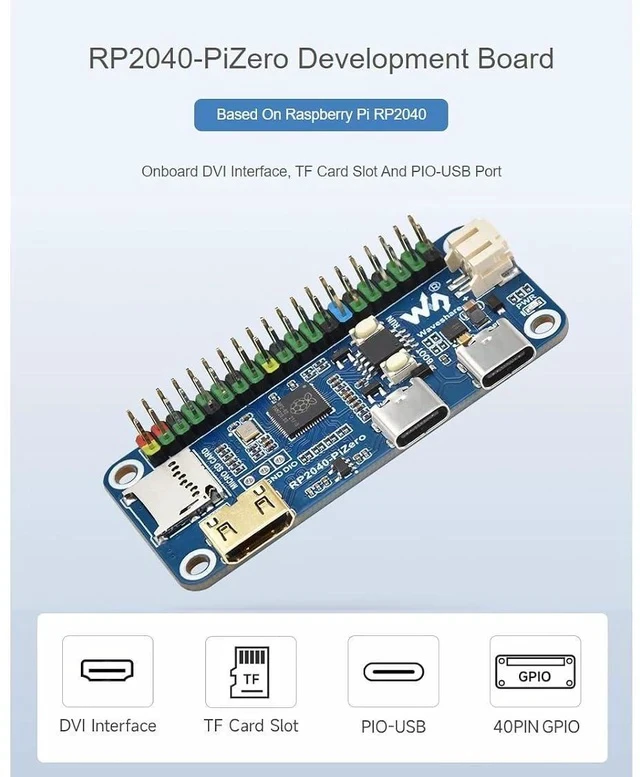 Alt view image 2 of 7 - RP2040-PiZero Development Board Based On Raspberry Pi RP2040 Microcontroller,264KB SRAM and 16MB Onboard Flash Memory,DVI Interface, TF Card Slot and PIO-USB Port