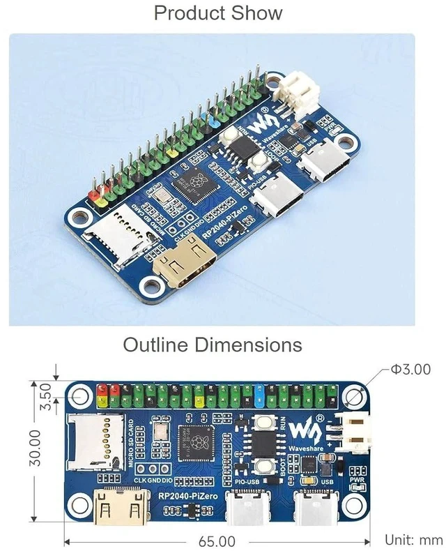 Alt view image 6 of 7 - RP2040-PiZero Development Board Based On Raspberry Pi RP2040 Microcontroller,264KB SRAM and 16MB Onboard Flash Memory,DVI Interface, TF Card Slot and PIO-USB Port