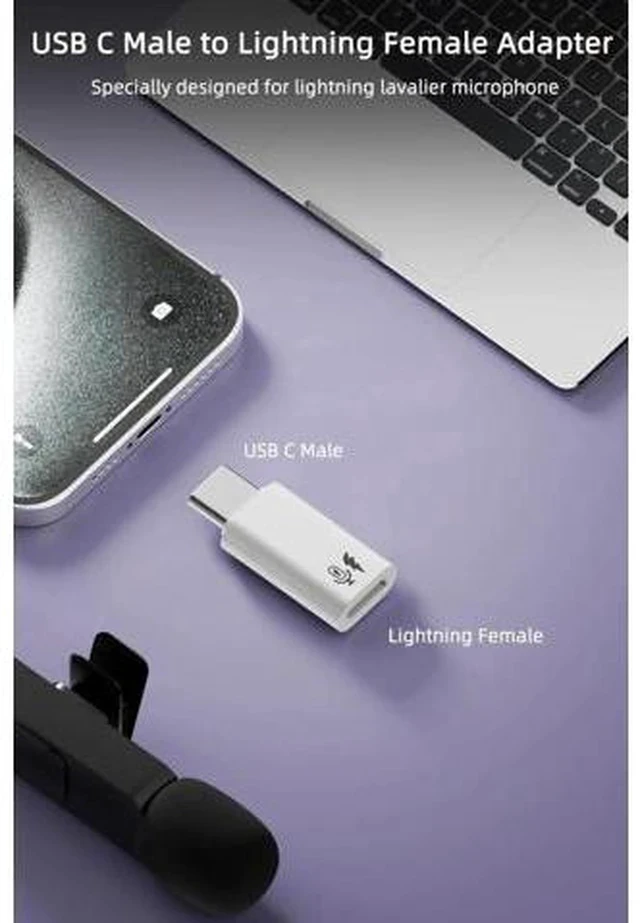 Alt view image 3 of 6 - 2 Pack USB C Male to Lightning Female Lavalier Microphone Adapter, Type C Converter for iPhone Wireless Lapel Mic, Compatible with iPhone 16/15 Series, iPad Air/Pro, Not Support Headphones & Data Tran