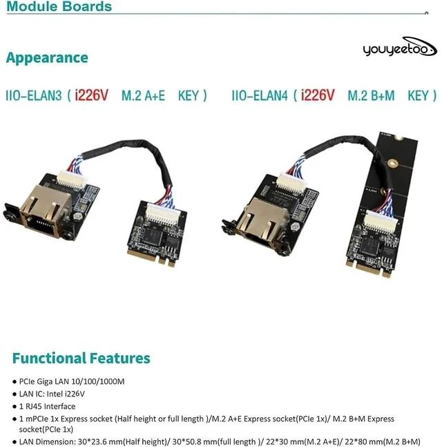 Alt view image 4 of 7 - i226-V Gigabit 2.5G Ethernet Server NIC Card - M.2 Interface for Enhanced Network Speeds,Support X1 X86 SBC, 10/100/1000/2500 Mbps RJ45 LAN (M.2 A + E Key,20CM)