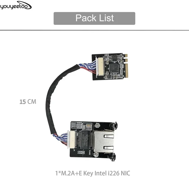 Alt view image 2 of 7 - i226-V Gigabit 2.5G Ethernet Server NIC Card - M.2 Interface for Enhanced Network Speeds,Support X1 X86 SBC, 10/100/1000/2500 Mbps RJ45 LAN (M.2 A + E Key,15CM)