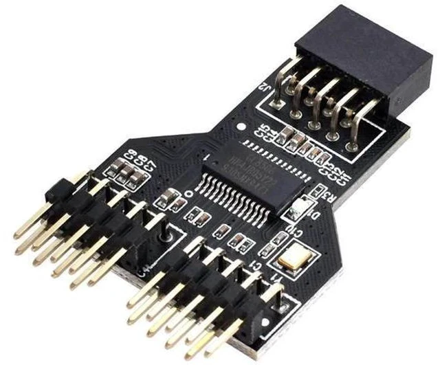 Alt view image 2 of 5 - 9-Pin USB 2.0 Header 1 to 2 Port Splitter Adapter, Motherboard Internal USB Hub Connector