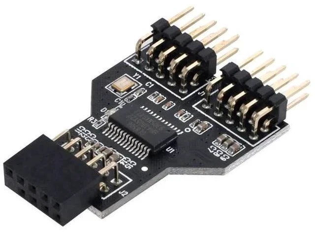 Alt view image 3 of 5 - 9-Pin USB 2.0 Header 1 to 2 Port Splitter Adapter, Motherboard Internal USB Hub Connector