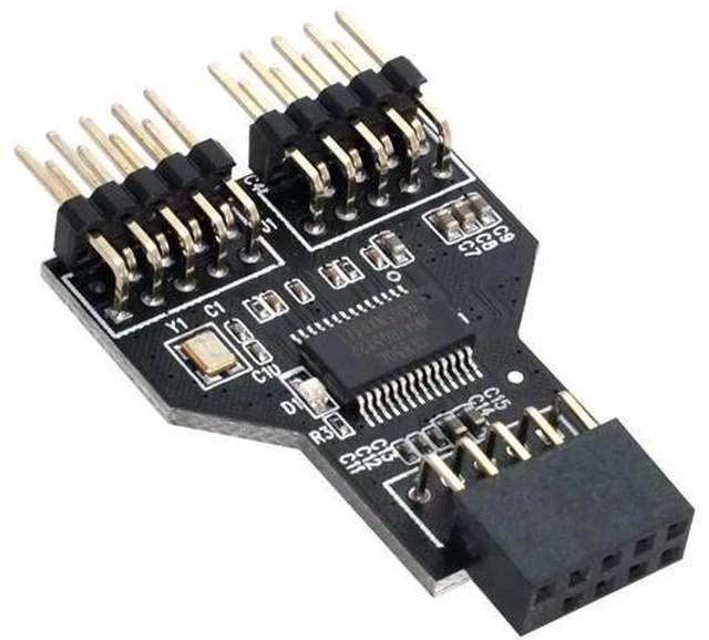 Alt view image 5 of 5 - 9-Pin USB 2.0 Header 1 to 2 Port Splitter Adapter, Motherboard Internal USB Hub Connector