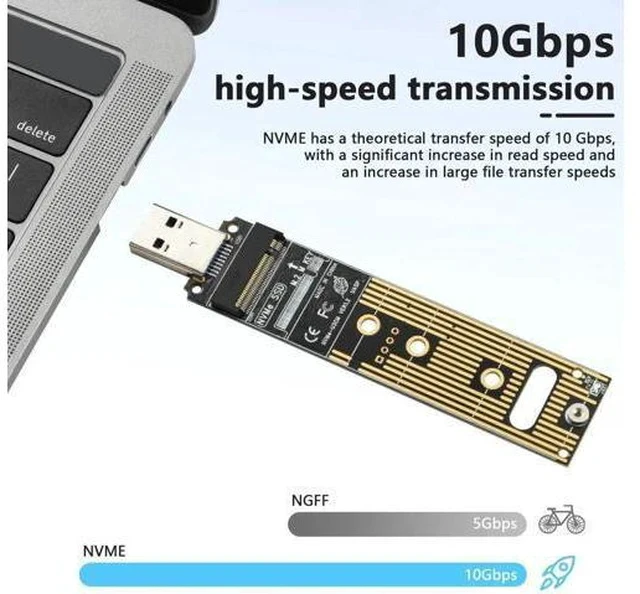 Alt view image 5 of 7 - USB 3.1 Gen 2 M.2 NVMe SSD Adapter, 10Gbps M-Key External SSD Reader with UASP, Supports Up to 4TB, Fits 2230/2242/2260/2280 NVMe Drives Only
