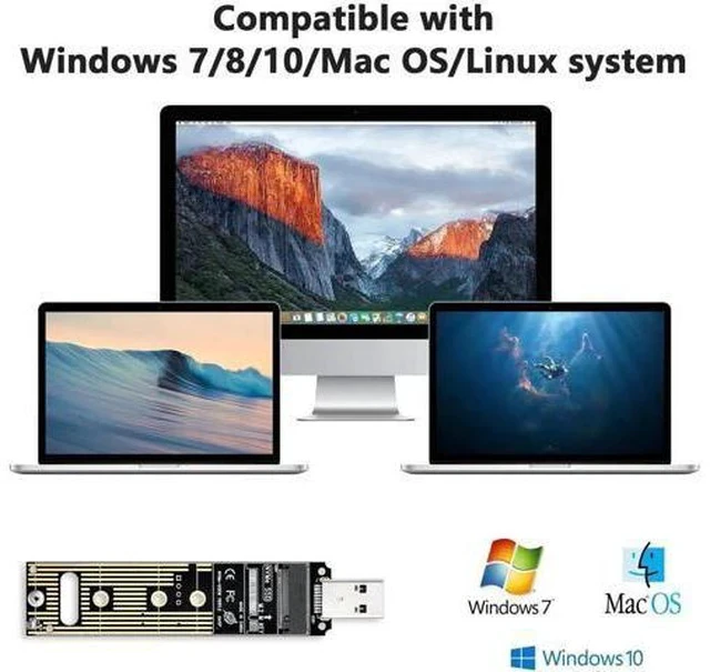 Alt view image 7 of 7 - USB 3.1 Gen 2 M.2 NVMe SSD Adapter, 10Gbps M-Key External SSD Reader with UASP, Supports Up to 4TB, Fits 2230/2242/2260/2280 NVMe Drives Only