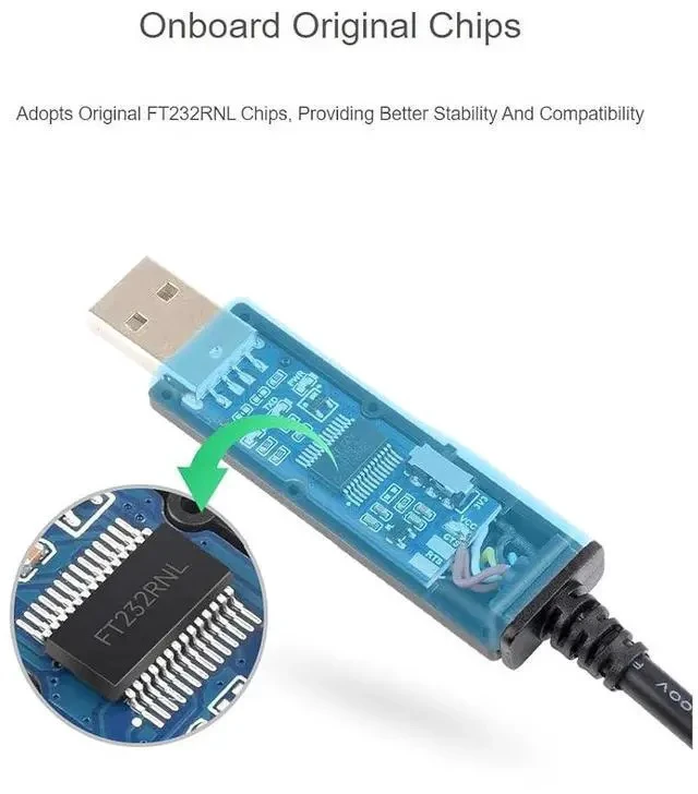 Alt view image 4 of 7 - Industrial USB to TTL Serial Adapter Cable, USB to TTL (D) Converter Onboard FT232RNL Chip Suitable for Raspberry Pi 5 Serial Port Debugging,3.3V/5V Voltage Level Switching
