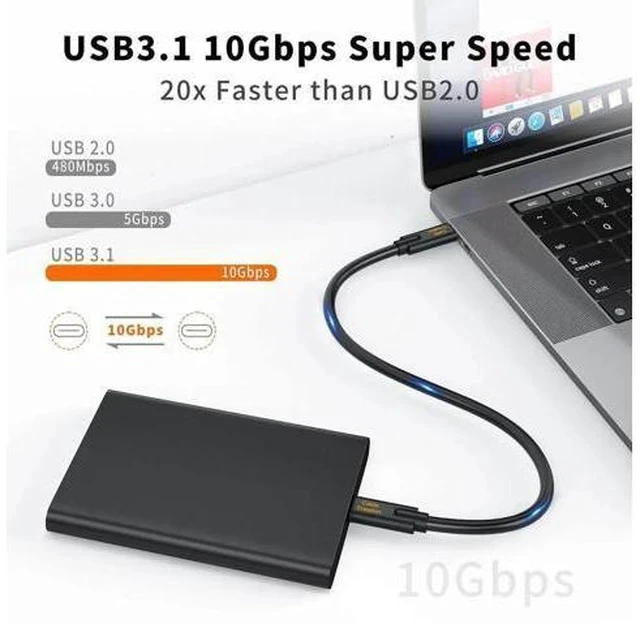 Alt view image 2 of 7 - 1FT Short USB-C Cable, 100W PD Charging 10Gbps USB 3.1 Gen 2 Cord, Compatible with iPhone 15/16, Android, Laptop, Switch, SSD, Power Bank