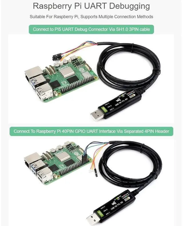 Alt view image 5 of 7 - Industrial USB to TTL Serial Adapter Cable, USB to TTL (D) Converter Onboard FT232RNL Chip Suitable for Raspberry Pi 5 Serial Port Debugging,3.3V/5V Voltage Level Switching