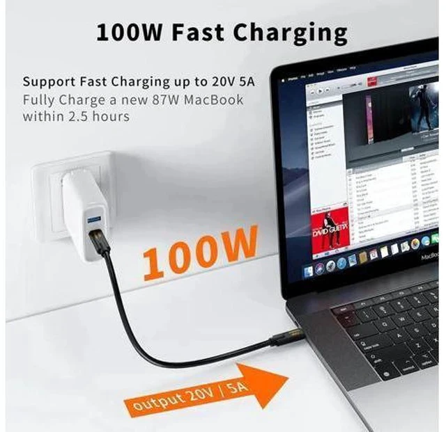 Alt view image 3 of 7 - 1FT Short USB-C Cable, 100W PD Charging 10Gbps USB 3.1 Gen 2 Cord, Compatible with iPhone 15/16, Android, Laptop, Switch, SSD, Power Bank