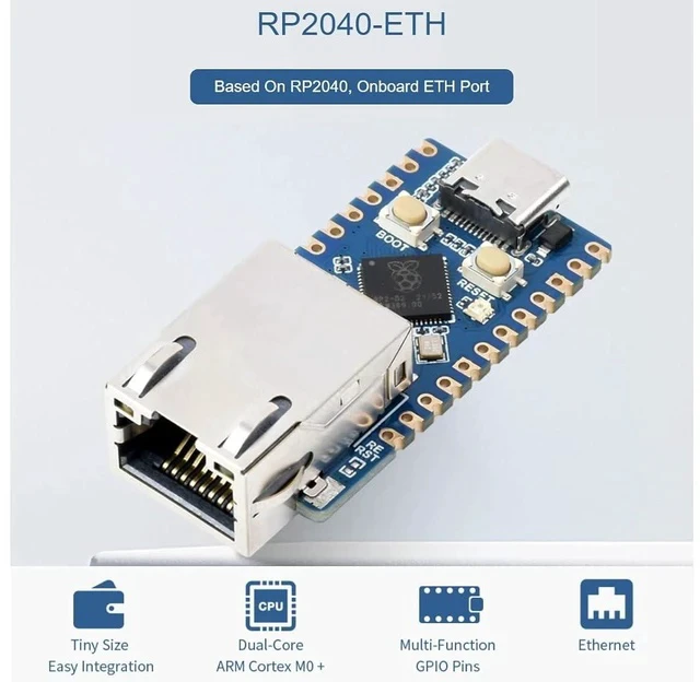 Alt view image 2 of 7 - RP2040-ETH Mini Development Board RP2040 Ethernet Port Module Based on Raspberry Pi Microcontroller Chip RP2040,Supports TCP Server/TCP Client/UDP Server/UDP,USB-C Connector,Ethernet Port