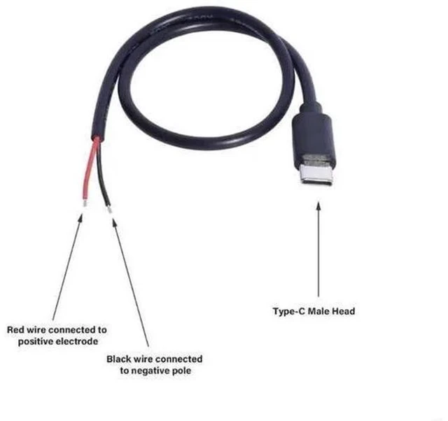 Alt view image 3 of 3 - USB C Male to 2Pin Bare Wire Power Cable, 5V 2A DIY Pigtail Cord for LED Lights