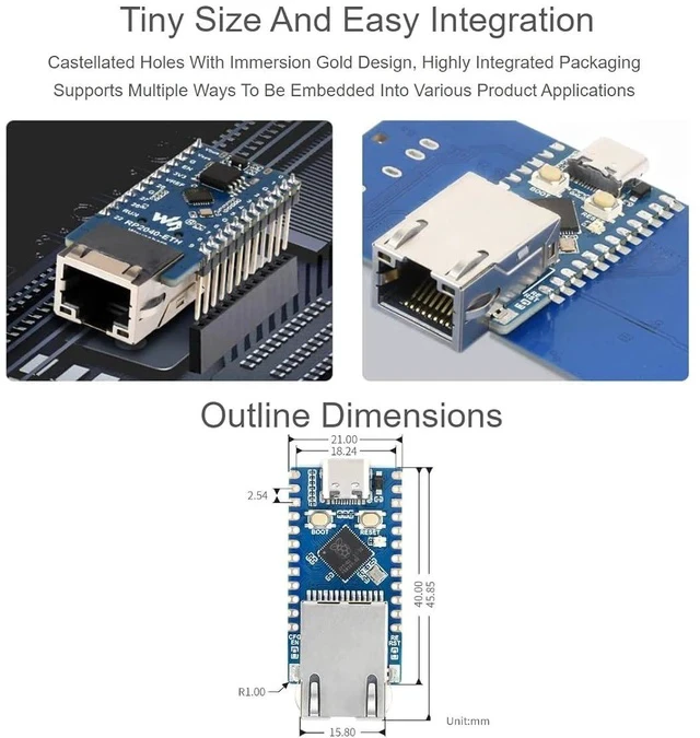 Alt view image 4 of 7 - RP2040-ETH Mini Development Board RP2040 Ethernet Port Module Based on Raspberry Pi Microcontroller Chip RP2040,Supports TCP Server/TCP Client/UDP Server/UDP,USB-C Connector,Ethernet Port