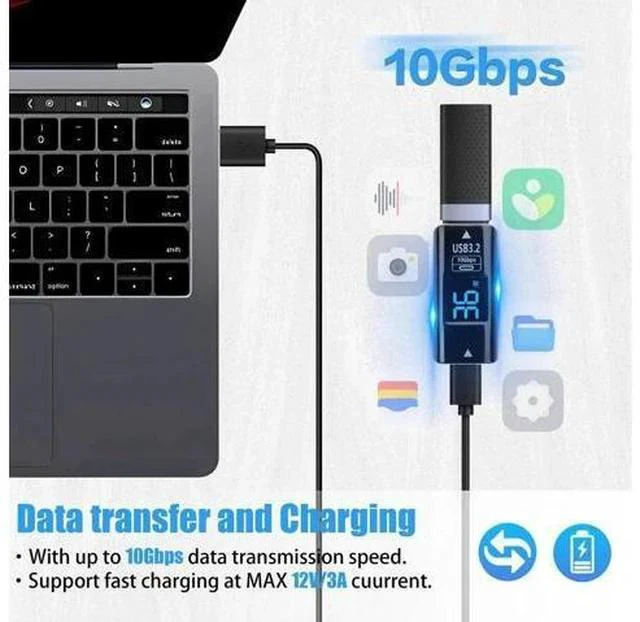 Alt view image 3 of 7 - 2 Pack USB 3.2 Gen2 USB C Female to USB A Female Coupler with Digital Power Display, 10Gbps Data Transfer Dual-Way Fast Charging Adapter Converter for USB-A & USB-C Devices
