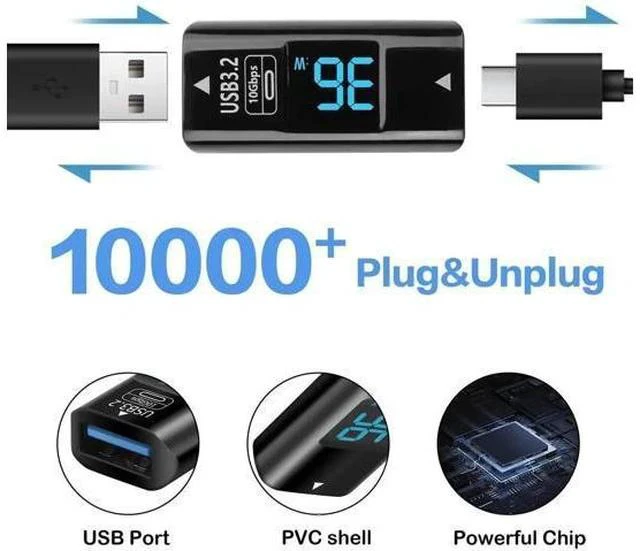 Alt view image 4 of 7 - 2 Pack USB 3.2 Gen2 USB C Female to USB A Female Coupler with Digital Power Display, 10Gbps Data Transfer Dual-Way Fast Charging Adapter Converter for USB-A & USB-C Devices