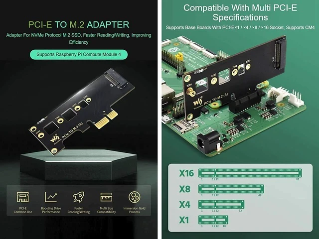Alt view image 4 of 5 - NVMe Adapter M.2 SSD PCIe Adapter to PCI-e x4/x8/x16 Adapter Card Support M.2 (M Key) NVMe SSD 2230 2242 2260 2280 Compatible with Raspberry Pi Compute Module 4
