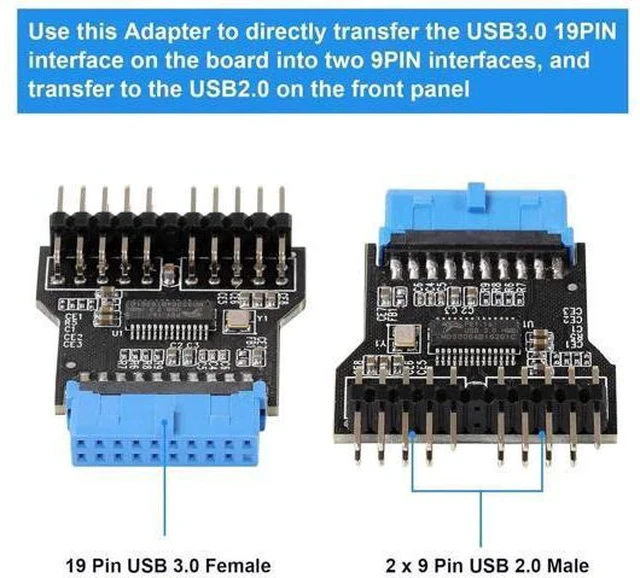Alt view image 3 of 7 - USB3.0 19Pin to Dual USB2.0 9Pin Front Panel Header Adapter Card, Mainboard 19PIN to Double 9PIN Internal Expansion Converter