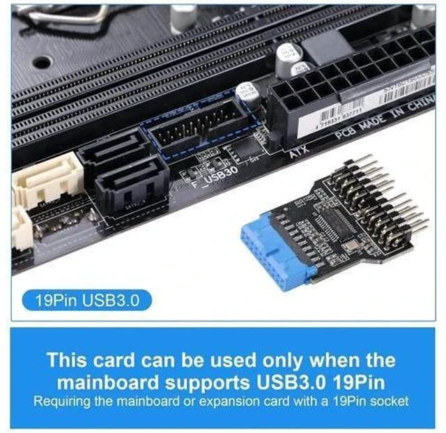 Alt view image 5 of 7 - USB3.0 19Pin to Dual USB2.0 9Pin Front Panel Header Adapter Card, Mainboard 19PIN to Double 9PIN Internal Expansion Converter