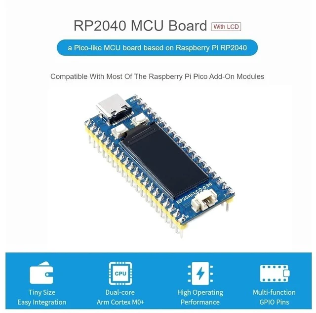 Alt view image 3 of 6 - RP2040-LCD-0.96-M Mini Board High-Performance Pico-Like MCU Board with Pre-Soldered Header Based on Raspberry Pi Microcontroller RP2040,Onboard 0.96 inch LCD,USB-C Connector,Low-Cost