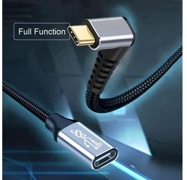 Alt view image 2 of 6 - 2.0M Up 90° Angled USB-C Male to Female Extension Cable | USB3.1 Gen2 10Gbps & 100W PD Fast Charge with Protective Sleeve