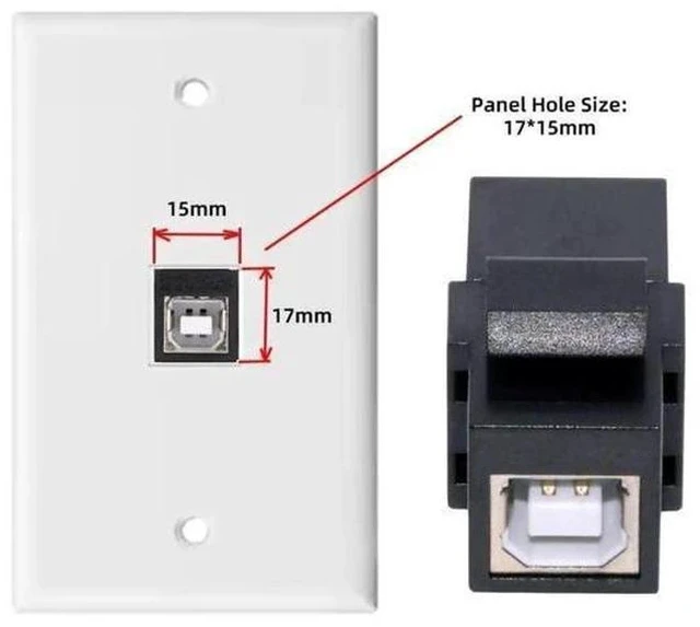 Alt view image 6 of 7 - USB 2.0 Type-A Female to Type-B Female Keystone Jack Adapter, Wall Plate Socket Module Coupler