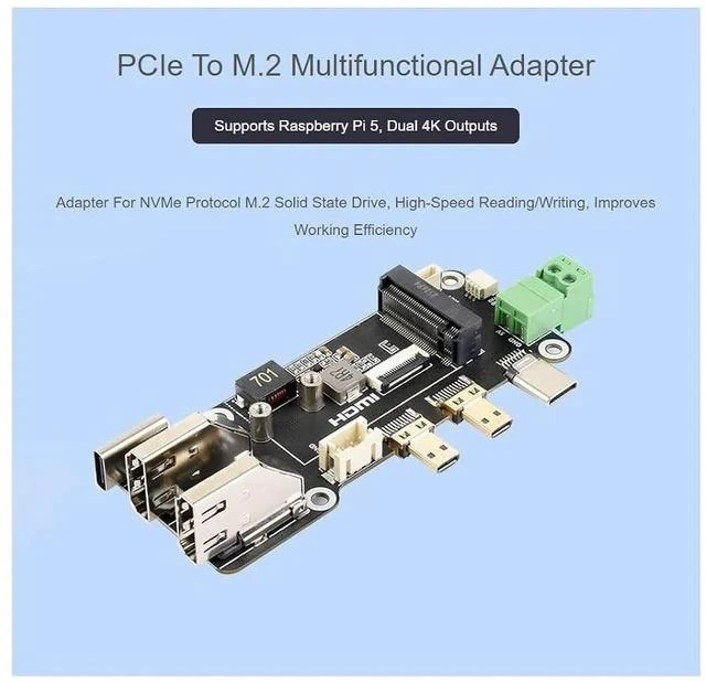 Alt view image 2 of 7 - PCIe to M.2 Multifunctional Adapter Compatible with Raspberry Pi 5,for NVMe Protocol M.2 Solid State Drive,Compatible with 2230/2242 Size M.2 Solid State Drives