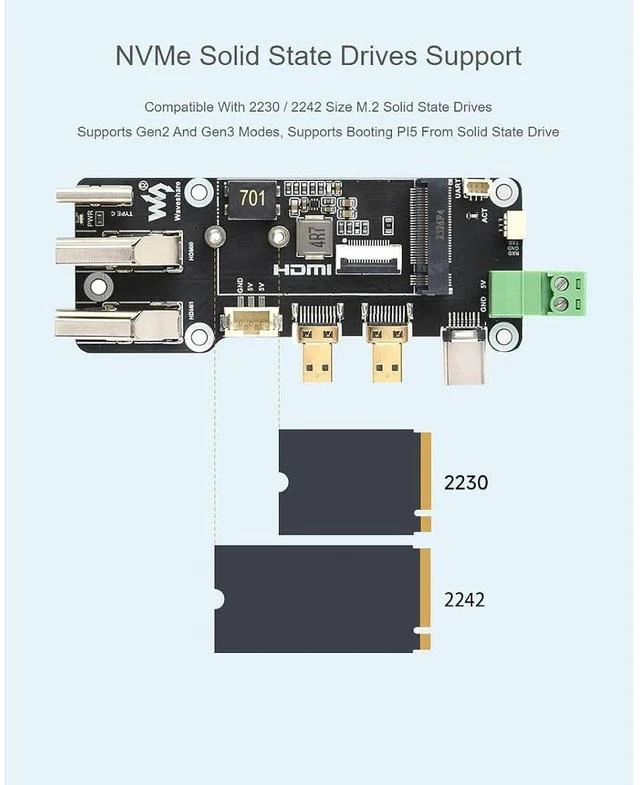 Alt view image 6 of 7 - PCIe to M.2 Multifunctional Adapter Compatible with Raspberry Pi 5,for NVMe Protocol M.2 Solid State Drive,Compatible with 2230/2242 Size M.2 Solid State Drives