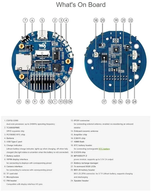 Alt view image 6 of 7 - ESP32-S3 AI Smart Speaker Development Board,Supports Noise Reduction and Echo Cancellation, Surround RGB Lighting,Supports External LCD Displays & Cameras