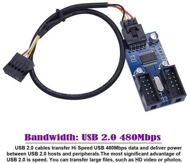 Alt view image 4 of 7 - Mainboard USB2.0 9Pin Header 1-to-2 Splitter Cable, 9/10Pin Internal Dual USB-A Female Hub Adapter
