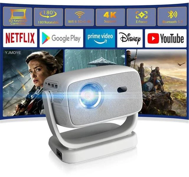 Alt view image 2 of 7 - Portable 4K Ultra HD Smart Projector with Motorized Focus Built-in Gimbal, Wireless Screen Mirroring, 1080p Native, Auto Keystone Correction, Home Theater/Outdoor Use