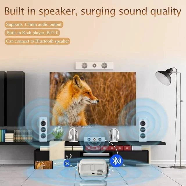 Alt view image 5 of 7 - Portable 4K Ultra HD Smart Projector with Motorized Focus Built-in Gimbal, Wireless Screen Mirroring, 1080p Native, Auto Keystone Correction, Home Theater/Outdoor Use