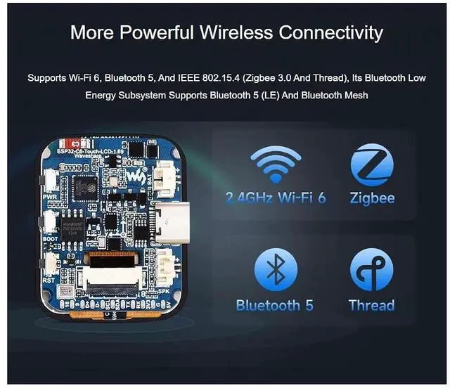 Alt view image 4 of 7 - ESP32-C6 1.69inch LCD Development Board 240×280 Pixels 262K Color IPS Display Supports Wi-Fi 6 / BLE 5 and AI Voice Interaction