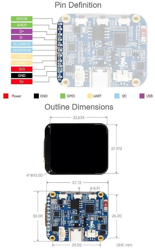 Alt view image 5 of 7 - ESP32-C6 1.69inch LCD Development Board 240×280 Pixels 262K Color IPS Display Supports Wi-Fi 6 / BLE 5 and AI Voice Interaction