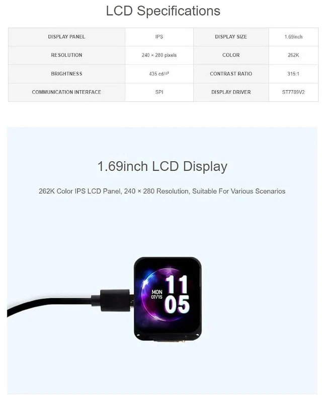 Alt view image 3 of 7 - ESP32-C6 1.69inch LCD Development Board 240×280 Pixels 262K Color IPS Display Supports Wi-Fi 6 / BLE 5 and AI Voice Interaction