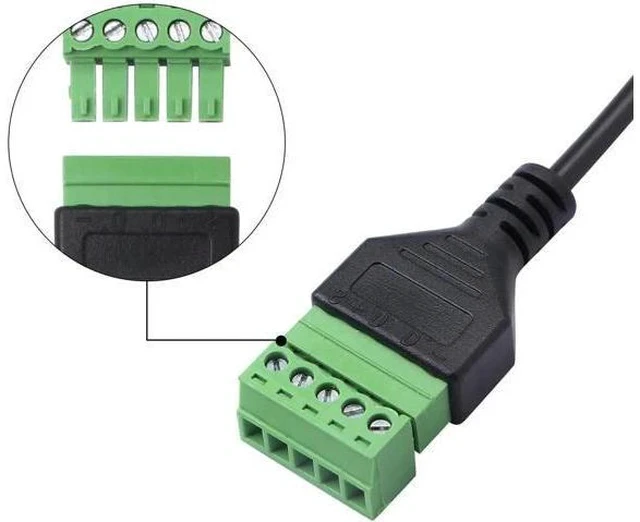 Alt view image 6 of 7 - 1ft USB 2.0 Type A Male to 5-Pin Screw Terminal Female Cable, Solderless Adapter for Charging & Data Transfer