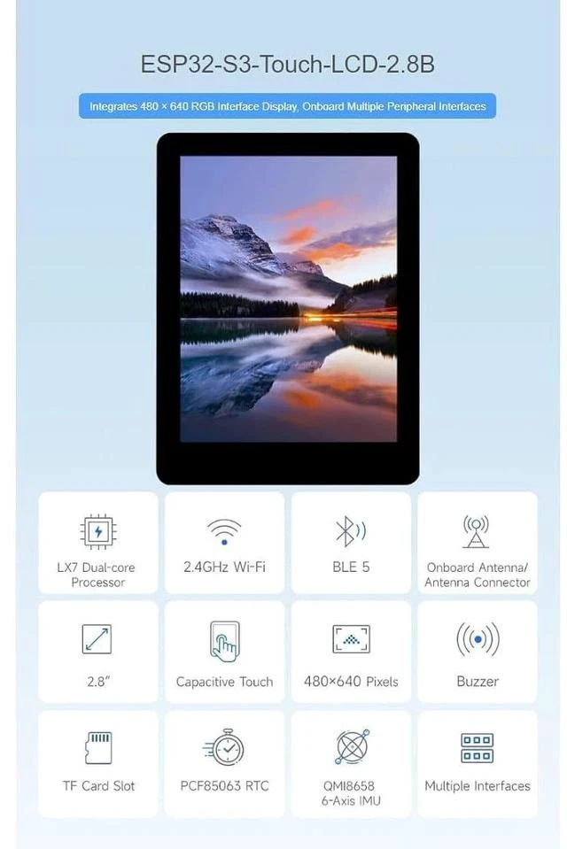 Alt view image 2 of 7 - ESP32-S3 2.8inch Display Development Board 240×320 Pixels IPS LCD Display,Supports WiFi & Bluetooth,32-Bit LX7 Dual-Core Processor