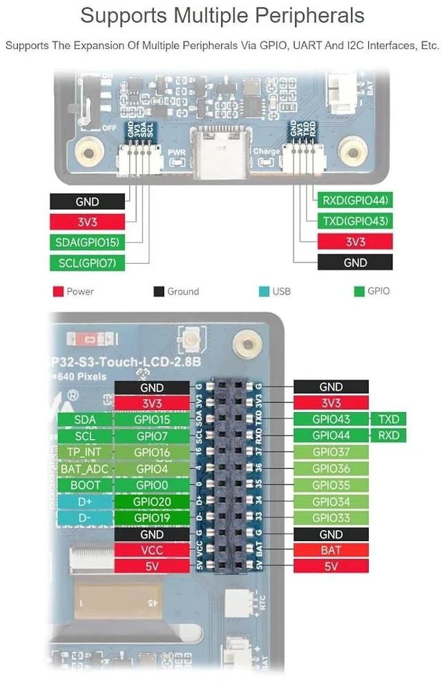 Alt view image 7 of 7 - ESP32-S3 2.8inch Display Development Board 240×320 Pixels IPS LCD Display,Supports WiFi & Bluetooth,32-Bit LX7 Dual-Core Processor