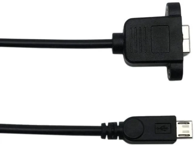 Alt view image 3 of 4 - 50cm Panel Mount Micro USB 5Pin Male to USB2.0 Type-B Female Cable with Screw Holes | Data & Charging Extension Cord