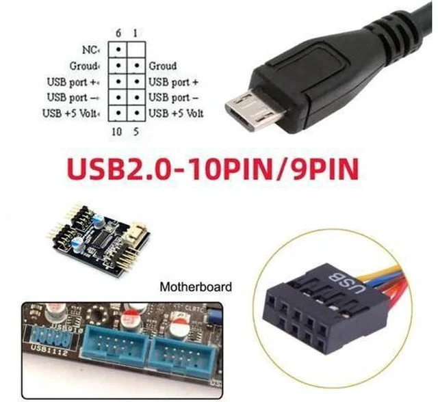 Alt view image 3 of 7 - 0.5M USB2.0 9/10Pin Motherboard Header to Micro USB 5Pin Female Data Cable | Internal PC Front Panel Conversion Cord