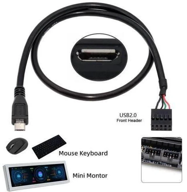 Alt view image 4 of 7 - 0.5M USB2.0 9/10Pin Motherboard Header to Micro USB 5Pin Female Data Cable | Internal PC Front Panel Conversion Cord