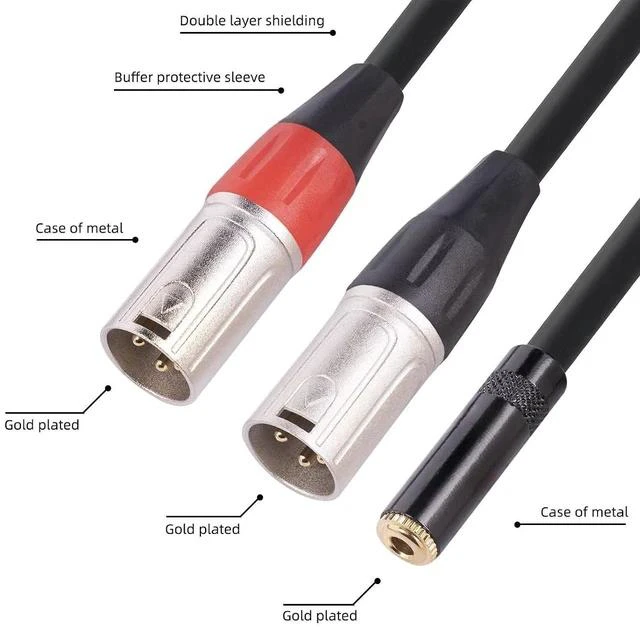 Alt view image 4 of 7 - 3.5mm 1/8 to XLR Microphone Cable, Professional Connector Adapter,Balanced Dual XLR Male to 3.5mm Female Stereo Cable 1.0ft